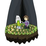  8aerondight8 animated asriel_dreemurr bored brown_hair caprine clothing dialogue duo feet flower footwear frisk fur goat grass hair human male mammal no_sounds plant rubbing shoes smile text undertale video_games white_fur 