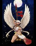 absurdres bad_id bad_pixiv_id breasts full_moon highres large_breasts long_hair looking_at_viewer moon neko_nadeshiko night pixiv_fantasia pixiv_fantasia_t polearm red_eyes solo spear weapon white_hair white_wings wings 