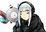  aqua_eyes bangs blame! cibo crossover cyberpunk cyborg expressionless gen_1_pokemon highres long_hair looking_at_viewer magnemite magnet orihika pokemon pokemon_(creature) pokemon_(game) pokemon_rgby screw sidelocks silver_hair white_background 