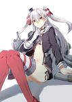  absurdres amatsukaze_(kantai_collection) black_panties brown_eyes dress highres kantai_collection long_hair open_clothes panties rensouhou-kun sailor_dress side-tie_panties silver_hair solo two_side_up underwear ziling 