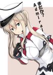  blonde_hair breasts capelet celtic_knot fuuma_nagi gloves graf_zeppelin_(kantai_collection) grey_eyes hat kantai_collection large_breasts long_hair necktie peaked_cap solo translation_request twintails white_capelet 