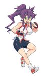  bike_shorts borrowed_character breasts drill_hair fingerless_gloves gloves green_eyes large_breasts original purple_hair shiro_maru side_ponytail solo umizakura_tachimi 