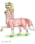  2003 anthro blonde_hair breasts female fur hair happy looking_at_viewer nipples opal_weasel open_mouth smile solo tagme taur 
