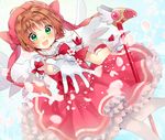  :d blush brown_hair cardcaptor_sakura cherry_blossoms commentary_request dress frilled_skirt frills fuuin_no_tsue gloves green_eyes hair_ornament hat ikeuchi_tanuma kinomoto_sakura knees_together_feet_apart magical_girl open_hand open_mouth petals pink_dress pink_hat puffy_short_sleeves puffy_sleeves ribbon short_hair short_sleeves skirt smile solo thighhighs wand white_gloves white_legwear wings 
