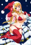  armpits bikini blonde_hair blush boots breasts brown_eyes christmas cleavage elbow_gloves fairy_tail gaston18 gloves hat highres large_breasts long_hair looking_at_viewer lucy_heartfilia navel open_mouth red_footwear red_gloves red_legwear santa_costume santa_hat side-tie_bikini skindentation smile solo swimsuit thigh_boots thighhighs twintails 