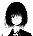  another eyepatch greyscale misaki_mei monochrome school_uniform short_hair solo yamaishi_nohi 