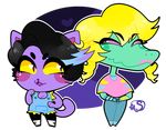 &lt;3 alligator blonde_hair bratty_(undertale) breasts brown_hair cat catty_(undertale) chibi cleavage clothed clothing cute duo feline female hair lipstick mammal open_mouth reptile sakuradraws scalie smile 