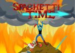  adventure_time bone clothing dirt eye_patch eyewear fire fish gloves ilizley looking_at_viewer marine melee_weapon papyrus parody polearm ponytail scarf skeleton smoke spear text undertale undyne video_games weapon 