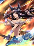  animal_ears bare_shoulders black_hair black_legwear bra breasts cleavage collarbone erune granblue_fantasy holding holding_sword holding_weapon long_hair medium_breasts midori_mio navel solo strapless strapless_bra sword underwear weapon yuel_(granblue_fantasy) 