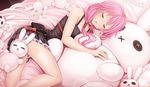  :x black_dress bunny button_eyes choker closed_eyes dress flower guilty_crown hair_tubes highres lying on_side open_mouth pillow pink pink_hair pouch sleeping solo stuffed_animal stuffed_bunny stuffed_toy sunimu twintails yuzuriha_inori 