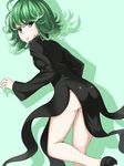  ass black_dress curly_hair dress from_behind frown green_eyes green_hair heikichi leaning_forward looking_back one-punch_man short_hair solo tatsumaki 