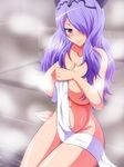  aokura_shou breasts camilla_(fire_emblem_if) fire_emblem fire_emblem_if hair_over_one_eye highres huge_breasts long_hair nude purple_eyes purple_hair solo steam 