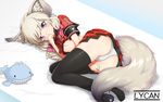  absurdres animal_ear_fluff animal_ears artist_name bangs black_legwear blade_&amp;_soul blonde_hair blue_eyes blunt_bangs blush bow breasts checkered checkered_skirt covering_mouth doll fox_ears fox_tail hair_bow heart highres kitsune long_hair looking_at_viewer lycan lying lyn_(blade_&amp;_soul) midriff on_side panties pantyshot pantyshot_(lying) pink_bow red_skirt short_sleeves skirt small_breasts solo star star-shaped_pupils stuffed_whale symbol-shaped_pupils tail thighhighs underboob underwear white_panties 