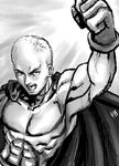  abs bald cape clenched_hand highres male_focus muscle one-punch_man open_mouth pectorals ryu_shou saitama_(one-punch_man) sketch solo superhero uppercut 