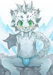  blush clothed clothing feline fundoshi fur green_eyes half-dressed leopard male mammal navel nipples sitting solo spots spread_legs spreading topless underwear white_fur だくてん 