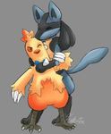  avian bird bow_tie canine chicken claws combusken frightfox hug lucario mammal nintendo pok&eacute;mon size_difference spikes video_games 