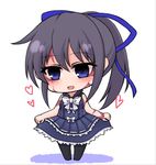  :d black_hair blue_eyes chibi dorei_to_no_seikatsu_~teaching_feeling~ dress hair_ornament hair_ribbon hairclip heart long_hair open_mouth pantyhose ponytail ribbon scar shiohachi skirt_hold smile solo standing sylvie_(dorei_to_no_seikatsu) 