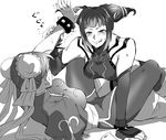  bad_id bad_pixiv_id bracelet breasts chinese_clothes chun-li detached_sleeves double_bun drill_hair fingerless_gloves gloves greyscale halter_top halterneck han_juri jewelry large_breasts licking_lips medium_breasts monochrome multiple_girls on_floor overpowering pantyhose rape_face smile spiked_bracelet spikes street_fighter street_fighter_iv_(series) takehana tongue tongue_out twin_drills wrist_grab you_gonna_get_raped yuri 