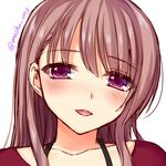  :d bad_id bad_pixiv_id blush brown_hair eyebrows_visible_through_hair face looking_at_viewer mashu_003 open_mouth original purple_eyes red_hair smile solo twitter_username 