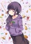  baseball_bat candy egg food fruit genderswap genderswap_(mtf) hood hoodie japanese_flag jitome letter long_hair love_letter matsuno_ichimatsu money oden osomatsu-kun osomatsu-san parfait purple_eyes purple_hair senmen_kinuko solo 