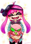  bike_shorts dj_takowasa domino_mask fangs highres inkling kuromata long_hair mask octarian open_mouth pointy_ears smile splatoon_(series) splatoon_1 tentacle_hair 