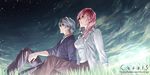  1girl final_fantasy final_fantasy_xiii grass hope_estheim lightning_farron long_hair night night_sky pink_hair rioko short_hair silver_hair sky 