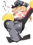  anchor_hair_ornament aoi_renji blonde_hair blush bouncing_breasts breasts closed_eyes hair_ornament hat huge_breasts kantai_collection long_hair military military_uniform open_mouth peaked_cap pom_poms prinz_eugen_(kantai_collection) smile solo twintails uniform 