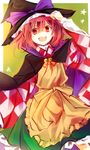  adapted_costume apron bell bow cape hat hat_bow japanese_clothes kimono kutsuki_kai long_sleeves looking_at_viewer motoori_kosuzu open_mouth red_eyes red_hair smile solo star touhou witch_hat 