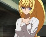  blonde_hair gundam gundam_tekketsu_no_orphans hands_on_own_chest highres kudelia_aina_bernstein ponytail purple_eyes screencap 