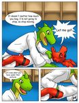  anthro bound comic digimon dragon guilmon karate reptile scalie text 