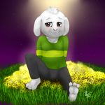  2015 anthro asriel_dreemurr blush boss_monster caprine clothed clothing cub fur goat hair looking_at_viewer male mammal monster smile solo undertale video_games white_fur young zekromlover 