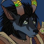  2015 anthro armor black_fur black_hair canine feathers fur green_eyes hair horn mammal open_mouth paralee_(character) ratte simple_background skull solo video_games warcraft were werewolf worgen world_of_warcraft 