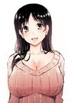  :d breasts cleavage kichiroku large_breasts long_hair open_mouth ribbed_sweater smile solo sweater 