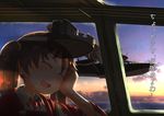  aircraft airplane bad_id bad_twitter_id brown_hair dusk h6k kantai_collection kitsuneno_denpachi magatama ryuujou_(kantai_collection) sleeping translated twintails visor_cap 