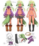  ahoge animal_ears bad_id bad_tumblr_id bare_shoulders bikini_top black_legwear blush boots brown_eyes brown_footwear character_sheet dark_skin detached_collar detached_sleeves dog_ears dog_girl dog_tail done_(donezumi) frown height jewelry large_tail light_green_hair long_hair long_sleeves low_twintails measurements midriff multiple_views navel necklace no_pants original panties pinstripe_pattern purple_sleeves short_shorts shorts smile socks standing striped striped_panties tail titi-chan_(nezumi_inu) translation_request twintails underwear wide_sleeves 