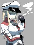  blonde_hair blue_eyes breasts capelet cigarette gloves graf_zeppelin_(kantai_collection) hat hayashi_ekyuu kantai_collection large_breasts long_hair peaked_cap solo twintails 