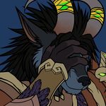  2015 anthro armor black_fur black_hair canine feathers fur hair horn mammal paralee_(character) ratte simple_background skull solo video_games warcraft were werewolf worgen world_of_warcraft 