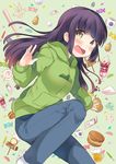  alcohol beer candy egg food fruit genderswap genderswap_(mtf) green_eyes long_hair matsuno_choromatsu money oden osomatsu-kun osomatsu-san parfait purple_hair senmen_kinuko solo 