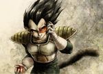  armor black_eyes black_hair blood bloody_clothes clenched_hand collarbone dragon_ball dragon_ball_z evil_grin evil_smile gloves grin male_focus monkey_tail scouter smile solo spiked_hair tail uirina upper_body vegeta white_gloves widow's_peak 