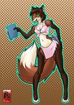  2013 anthro black_nose brown_fur brown_hair canine clothing eve eyelashes female fluffy_tail fox fur green_eyes hair mammal multicolored_fur navel pointy_ears raven_wolf reabault simple_background solo 