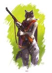  abstract_background amber_eyes anthro canine clothed clothing gun half-dressed lever_action looking_at_viewer male mammal pants poncho racoonwolf ranged_weapon rifle rifle_sling solo topless weapon wolf 