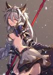  absurdres animal_ears backless_outfit bare_back erune gloves granblue_fantasy heles highres polearm sho_(gohan) silver_hair skirt solo spear thighhighs weapon yellow_eyes 