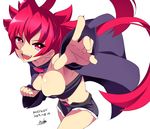  absurdres arcana_heart arcana_heart_3 artist_name bad_id bad_pixiv_id belt cape clenched_hand dated detached_sleeves fang highres long_hair midriff miton_(turuyasann) pointing red_eyes red_hair scharlachrot short_shorts shorts solo teeth twintails very_long_hair white_background 