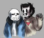  &lt;3 animal_humanoid blush bone cat_humanoid clothing crossover duo feline funikistune grin human humanoid jacket male mammal mask off_(game) sans_(undertale) skeleton sweater undertale video_games zacharie 