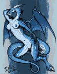  anthro breasts claws dragon female horn incogneat-o nipples pinup pose pussy scalie solo wings 