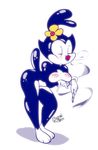  animaniacs big_breasts blush breasts dot_warner female flower foxnbox_(artist) leaning mammal nude plant raised_tail simple_background solo warner_brothers 