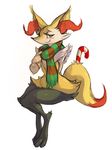  actionbastardvirginblstr ambiguous_gender anthro braixen candy candy_cane collaboration digitigrade food guoh half-closed_eyes nintendo pok&eacute;mon red_eyes scarf simple_background sitting smile smirk solo video_games white_background wide_hips 
