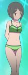  arms_behind_back artist_request bare_shoulders bikini cleavage collarbone foreshortening green_bikini green_swimsuit ikeno_kaede legs navel official_art sakura_trick solo swimsuits tomboy 