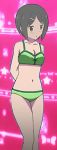  arms_behind_back artist_request bare_shoulders bikini cleavage collarbone foreshortening green_bikini green_swimsuit ikeno_kaede legs navel official_art sakura_trick solo swimsuits tomboy 