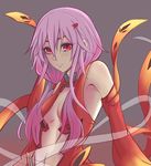  bare_shoulders breasts center_opening cleavage detached_sleeves elbow_gloves gloves guilty_crown hair_ornament hairclip lasly long_hair looking_at_viewer navel pink_hair red_eyes small_breasts solo twintails yuzuriha_inori 
